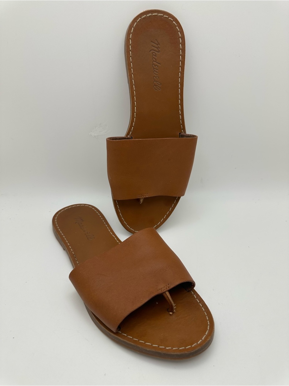 Madewell Brown Leather Slide Sandals with Toe Loop Sz 7.5 - Picture 3 of 10